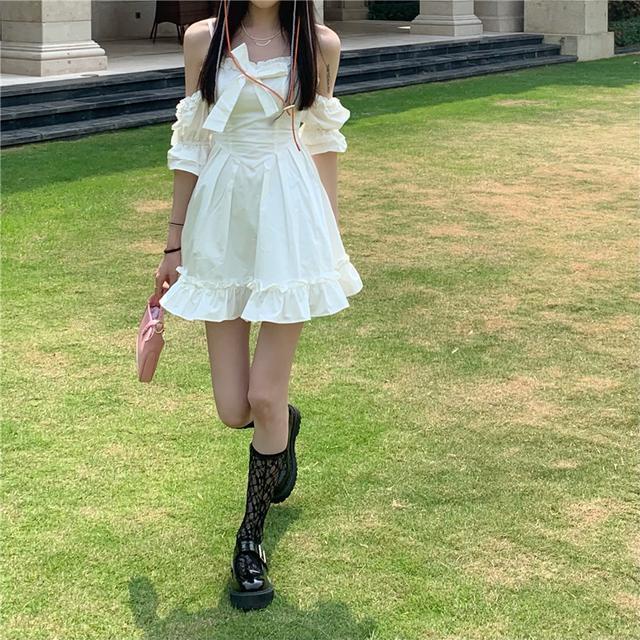 Jiashucheng Đầm Ngắn Hai Dây Màu Trắng Phong Cách Pháp Thời Trang Mùa Hè Hàng Mới Dành Cho Bạn Nữ