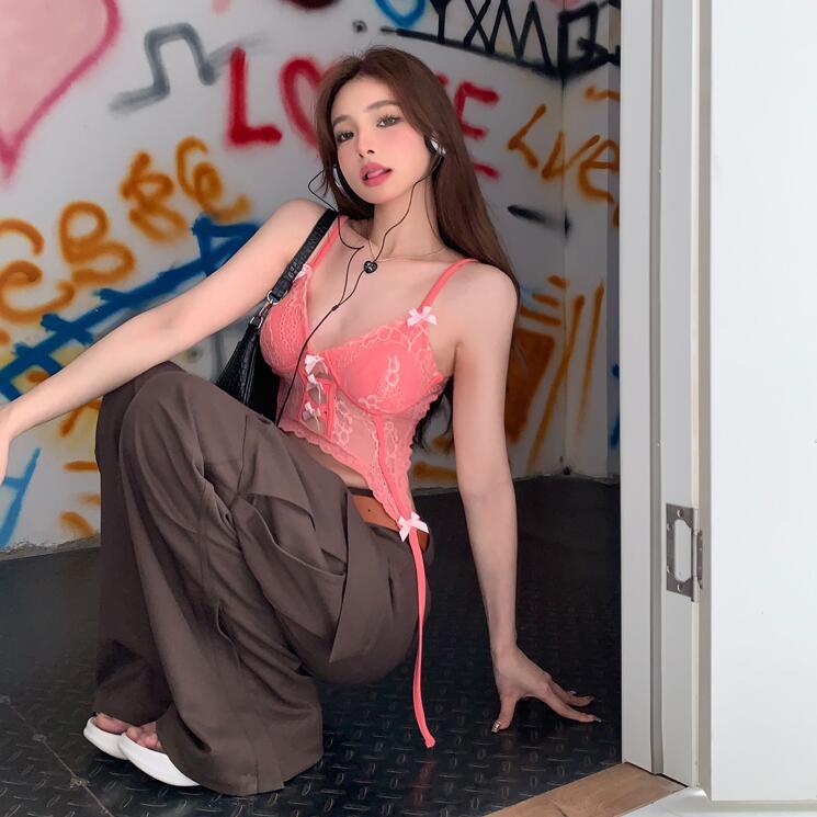 Jiashucheng Áo Hai Dây Dáng Ngắn Đính Nơ Thời Trang Mùa Hè Quyến Rũ Cho Nữ