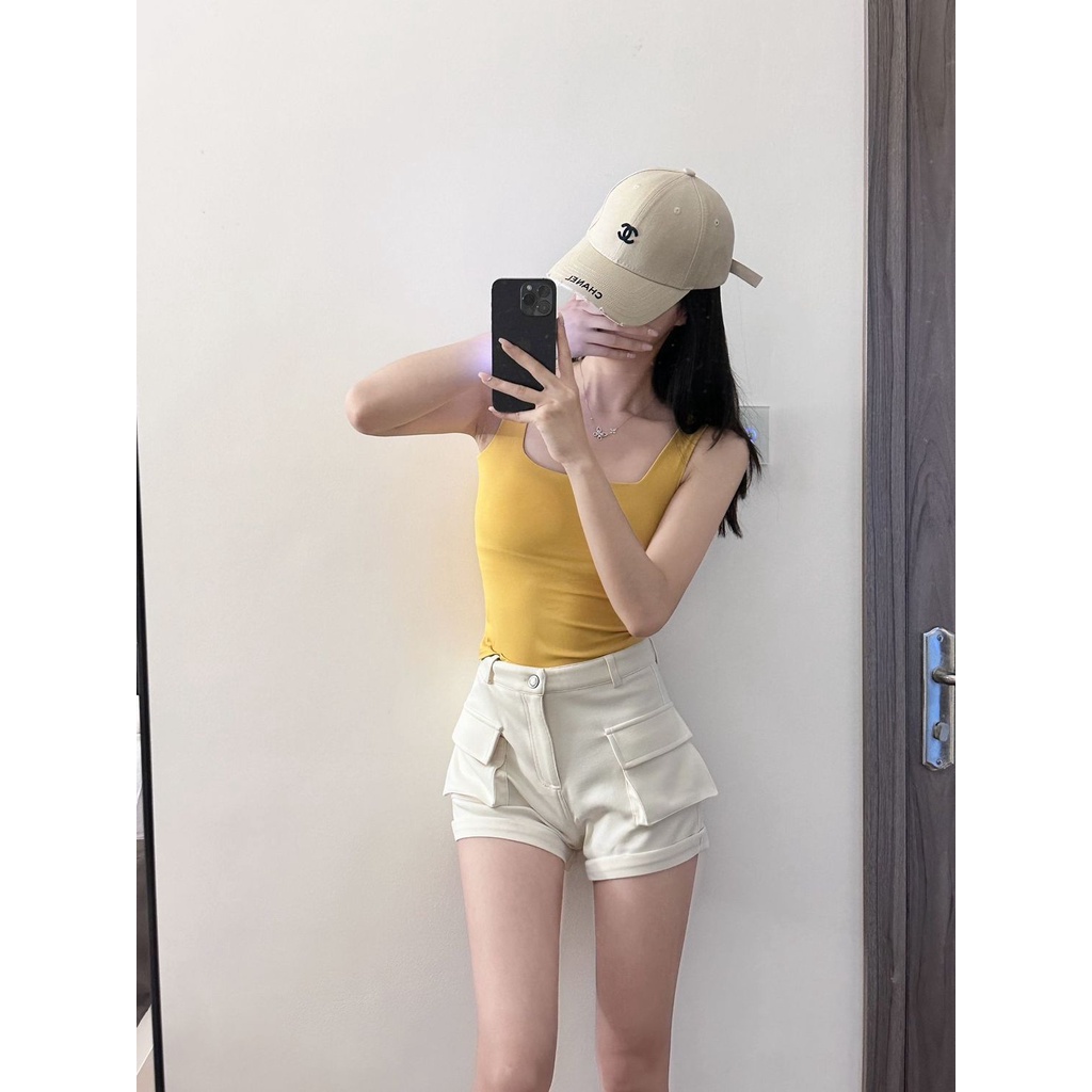 Jiashucheng Quần Short Yếm Lưng Cao Ống Rộng Màu Trắng Thời Trang Mùa Hè Hàng Mới Dành Cho Bạn Nữ