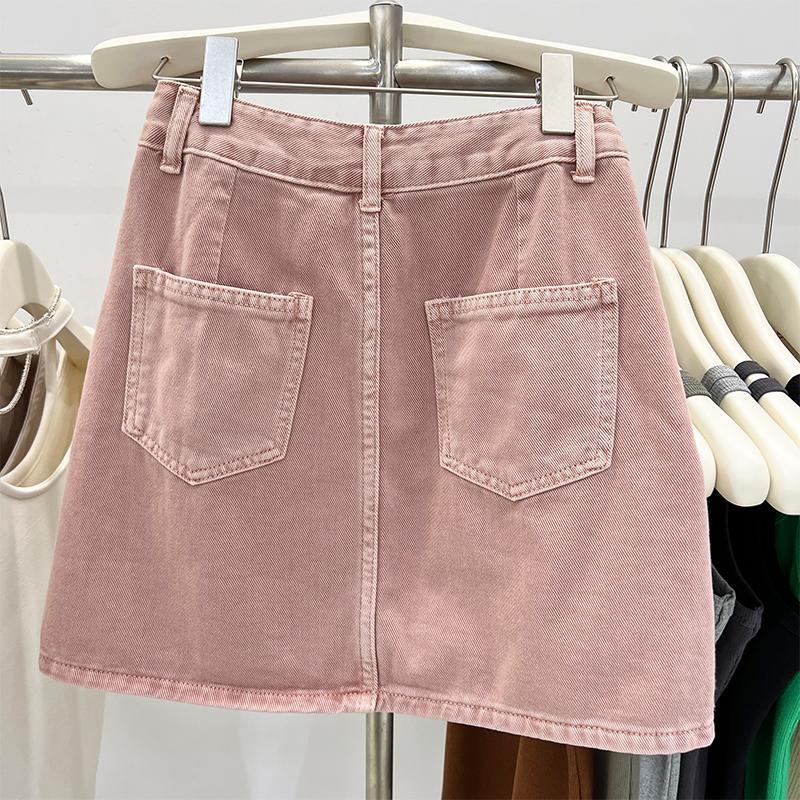 Jiashucheng Chân Váy Denim Hồng Lưng Cao Dáng Chữ A Thời Trang Mùa Hè Hàng Mới Dành Cho Bạn Nữ