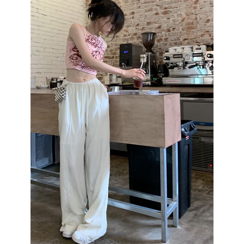 Jiashucheng Quần Ống Rộng Lưng Cao Dáng Ôm Mặc Vào Mùa Xuân Hè Phong Cách Mới Cho Nữ