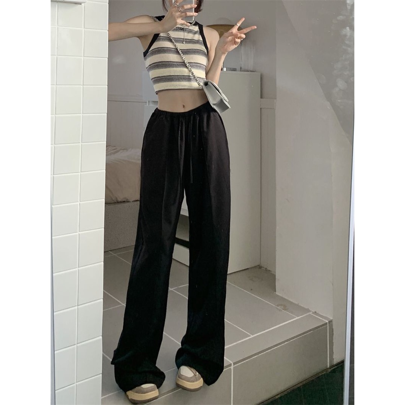 Jiashucheng Quần Ống Rộng Lưng Cao Dáng Ôm Mặc Vào Mùa Xuân Hè Phong Cách Mới Cho Nữ