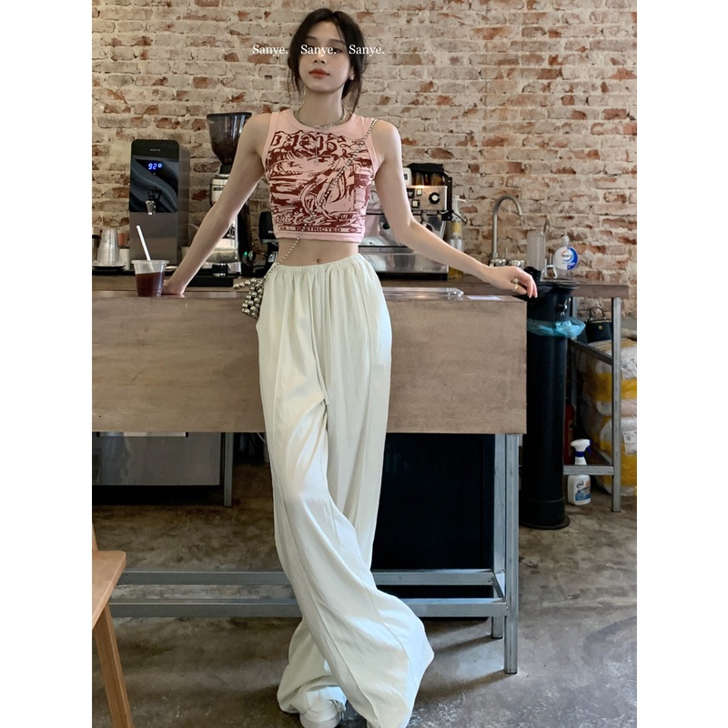 Jiashucheng Quần Ống Rộng Lưng Cao Dáng Ôm Mặc Vào Mùa Xuân Hè Phong Cách Mới Cho Nữ