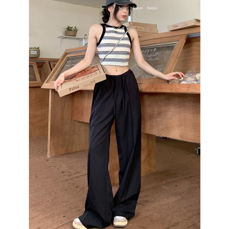 Jiashucheng Quần Ống Rộng Lưng Cao Dáng Ôm Mặc Vào Mùa Xuân Hè Phong Cách Mới Cho Nữ