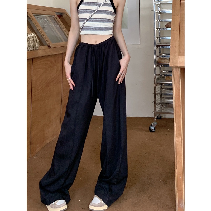 Jiashucheng Quần Ống Rộng Lưng Cao Dáng Ôm Mặc Vào Mùa Xuân Hè Phong Cách Mới Cho Nữ