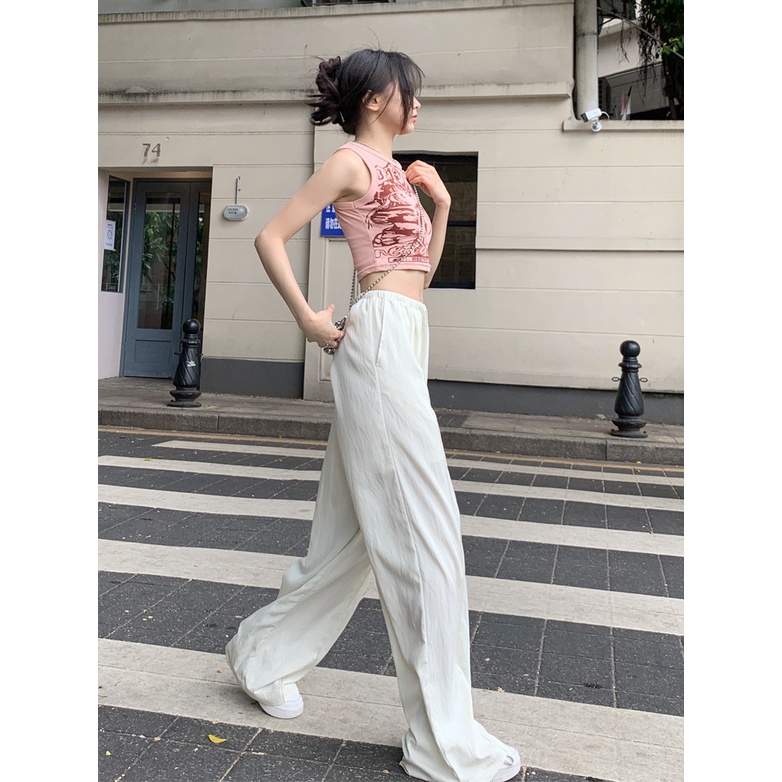Jiashucheng Quần Ống Rộng Lưng Cao Dáng Ôm Mặc Vào Mùa Xuân Hè Phong Cách Mới Cho Nữ