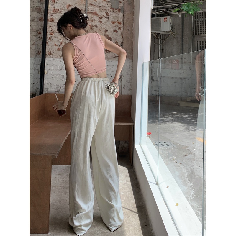 Jiashucheng Quần Ống Rộng Lưng Cao Dáng Ôm Mặc Vào Mùa Xuân Hè Phong Cách Mới Cho Nữ