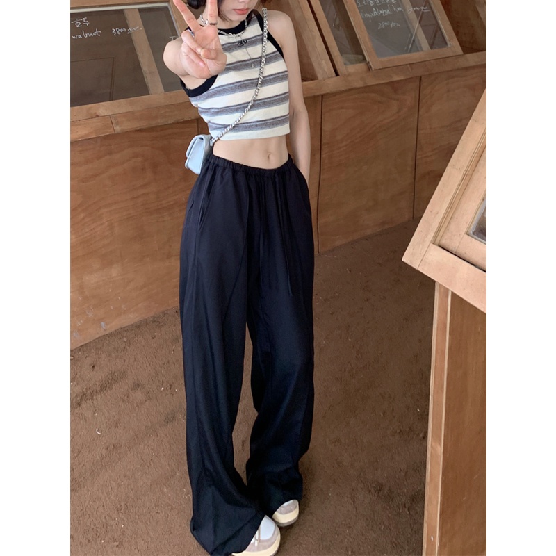 Jiashucheng Quần Ống Rộng Lưng Cao Dáng Ôm Mặc Vào Mùa Xuân Hè Phong Cách Mới Cho Nữ