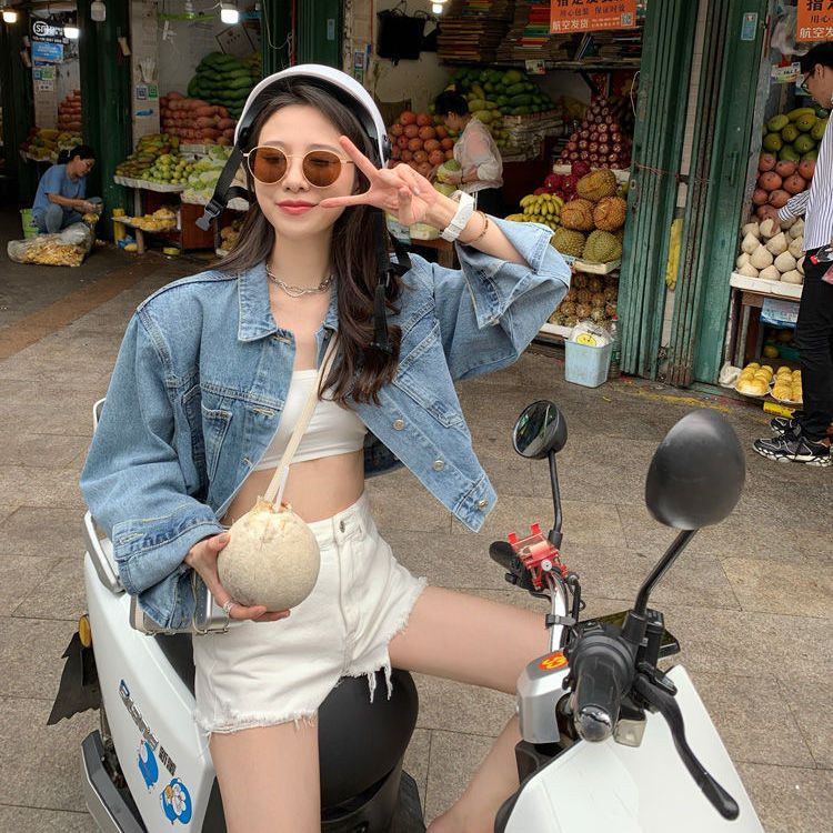 Jiashucheng Quần Short Denim Chữ a Rách Dáng Ôm Mùa Xuân Mới Dễ Phối Đồ Cho Nữ