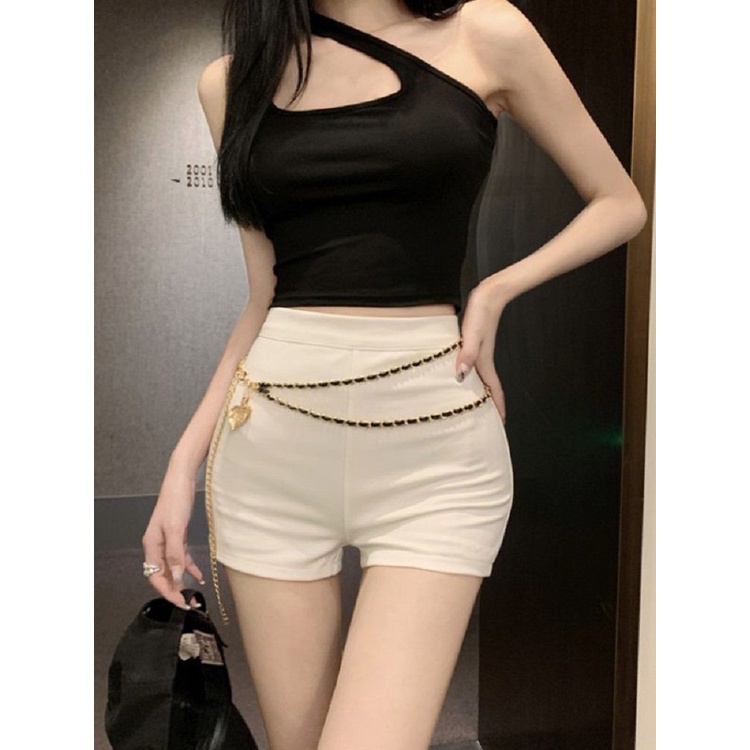 Jiashucheng Quần Short Lưng Cao Dáng Ôm Màu Đen / Trắng Thời Trang Mùa Hè Quyến Rũ Cho Nữ