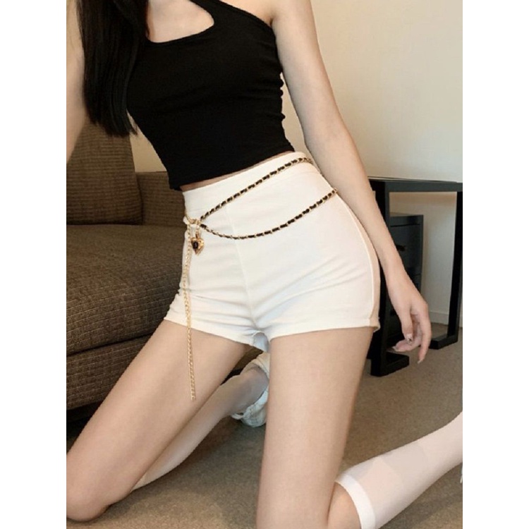 Jiashucheng Quần Short Lưng Cao Dáng Ôm Màu Đen / Trắng Thời Trang Mùa Hè Quyến Rũ Cho Nữ