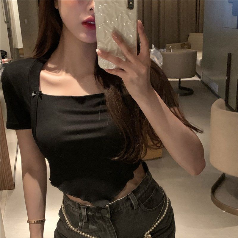 Jiashucheng Áo Thun Ngắn Tay Cổ Vuông Dáng Ôm Thời Trang Mùa Hè Dành Cho Nữ