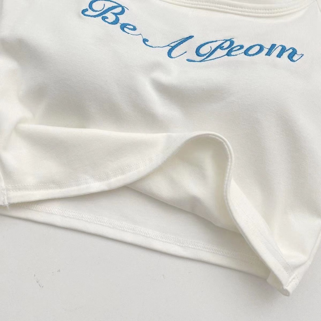 Jiashucheng Áo Hai Dây Cổ Yếm Thêu Chữ Có Đệm Ngực Ôm Dáng Vừa Vặn Độc Đáo Cho Nữ