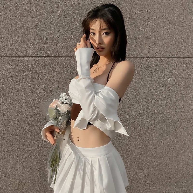 Jiashucheng Áo Hai Dây Dáng Ngắn Phối Màu Sắc Tương Phản Phong Cách Âu Mỹ Quyến Rũ Cho Nữ