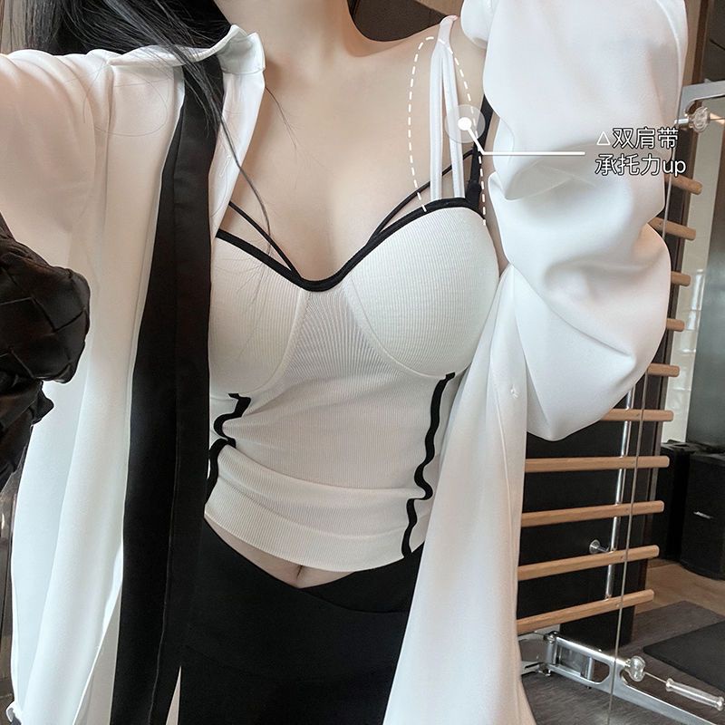 Jiashucheng Áo Hai Dây Màu Trắng Có Đệm Ngực Phong Cách Mới Quyến Rũ Ôm Eo Hẹp Lưng Đẹp Dành Cho Bạn Nữ Mặc Ngoài Trời