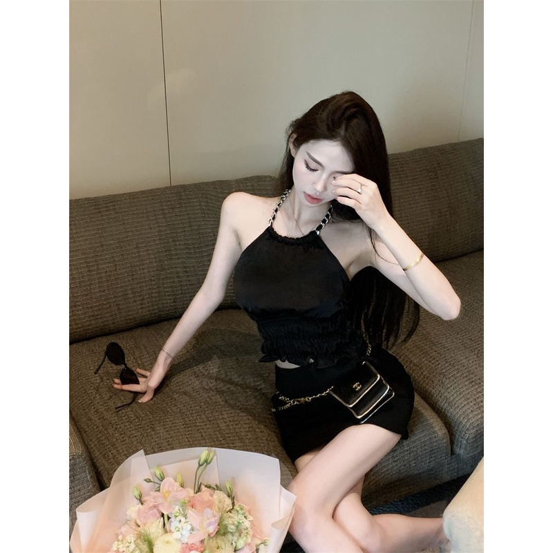 Jiashucheng Áo Hai Dây Cổ Yếm Cao Cấp Gợi Cảm Mùa Hè Cho Nữ Niche