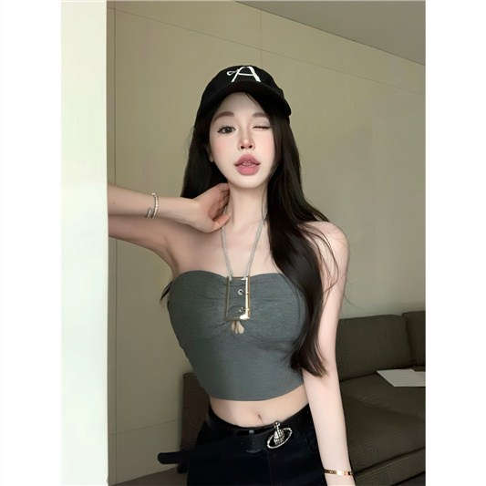 Jiashucheng Áo Hai Dây Mùa Hè Dáng Ngắn Màu Đen Gợi Cảm Cho Nữ