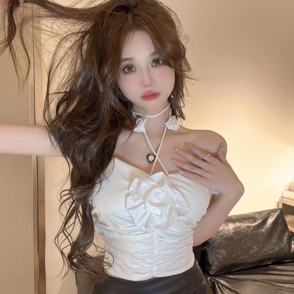 Jiashucheng Áo Kiểu Ngắn Hai Dây Mỏng Vừa Vặn Màu Đen Phong Cách Pháp Thời Trang Mùa Hè Cao Cấp Cho Nữ