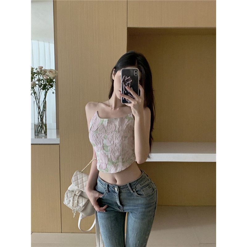 Áo Hai Dây Dáng Ngắn Ôm Sát Thêu Họa Tiết Kiểu Retro Thời Trang Mùa Hè Cho Bạn Gái