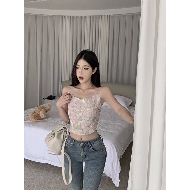 Áo Hai Dây Dáng Ngắn Ôm Sát Thêu Họa Tiết Kiểu Retro Thời Trang Mùa Hè Cho Bạn Gái