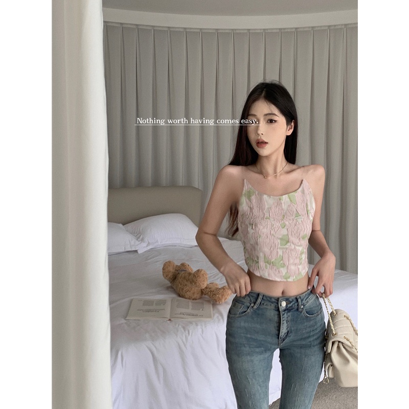 Áo Hai Dây Dáng Ngắn Ôm Sát Thêu Họa Tiết Kiểu Retro Thời Trang Mùa Hè Cho Bạn Gái