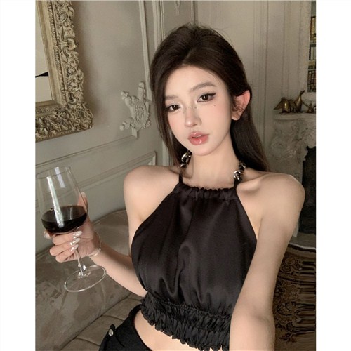 Jiashucheng Yujie Fan Yuguang Áo Dây Xích Đeo Cổ Bằng Satin Phong Cách Mới Mùa Hè Quyến Rũ Nóng Bỏng Dành Cho Nữ