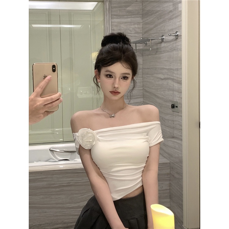 Jiashucheng Áo Thun Ngắn Tay Trễ Vai Gợi Cảm Cho Nữ