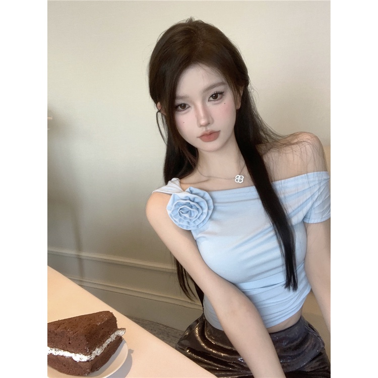 Jiashucheng Áo Thun Ngắn Tay Trễ Vai Gợi Cảm Cho Nữ