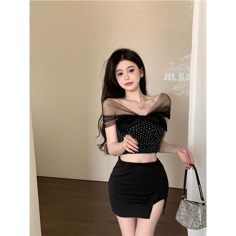 Jiashucheng Áo Hai Dây Ngắn Mặc Ngoài Đính Nơ Quyến Rũ Dành Cho Nữ