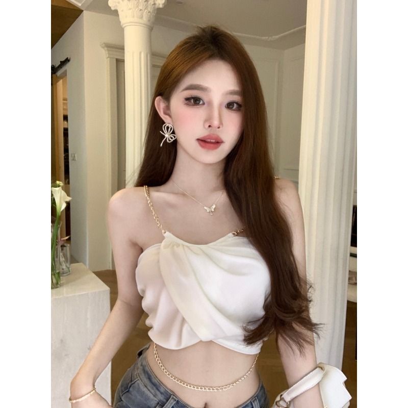 Jiashucheng Áo Ống Satin Dáng Ngắn Thời Trang Mùa Hè Cho Nữ