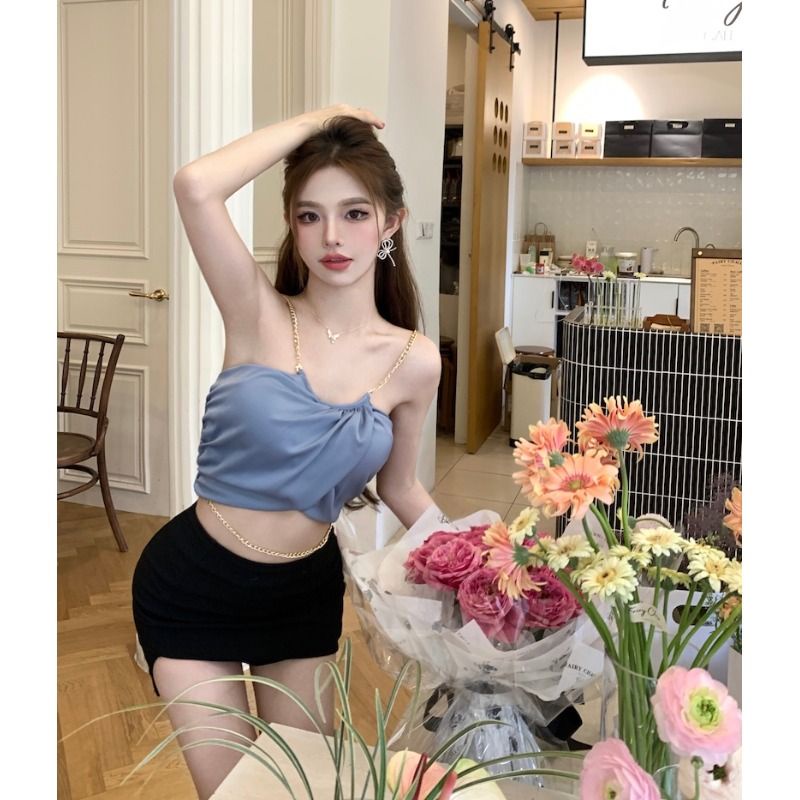 Jiashucheng Áo Ống Satin Dáng Ngắn Thời Trang Mùa Hè Cho Nữ