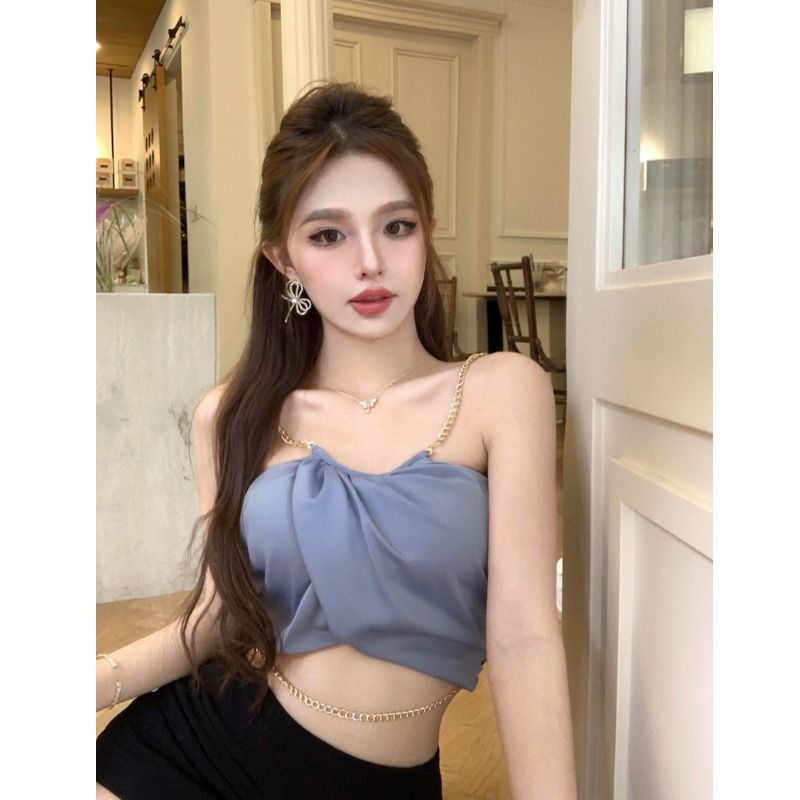 Jiashucheng Áo Ống Satin Dáng Ngắn Thời Trang Mùa Hè Cho Nữ