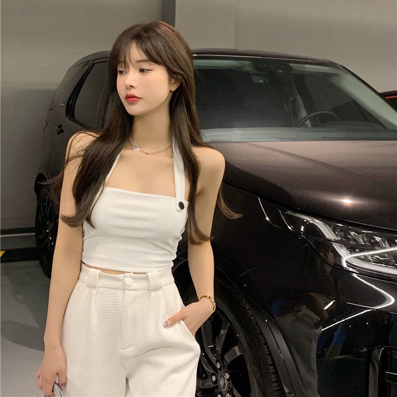 Jiashucheng Áo Hai Dây Dáng Ôm Ngắn Phong Cách Thời Trang Mùa Hè Mới Dành Cho Nữ