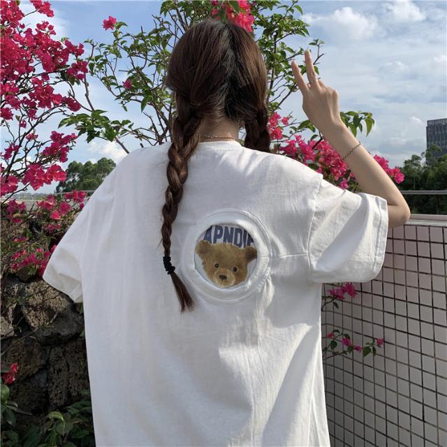 Jiashucheng Áo Thun Tay Ngắn Dáng Rộng In Hình Gấu Phong Cách Hàn Quốc Thời Trang Mùa Hè Mới Cho Nữ
