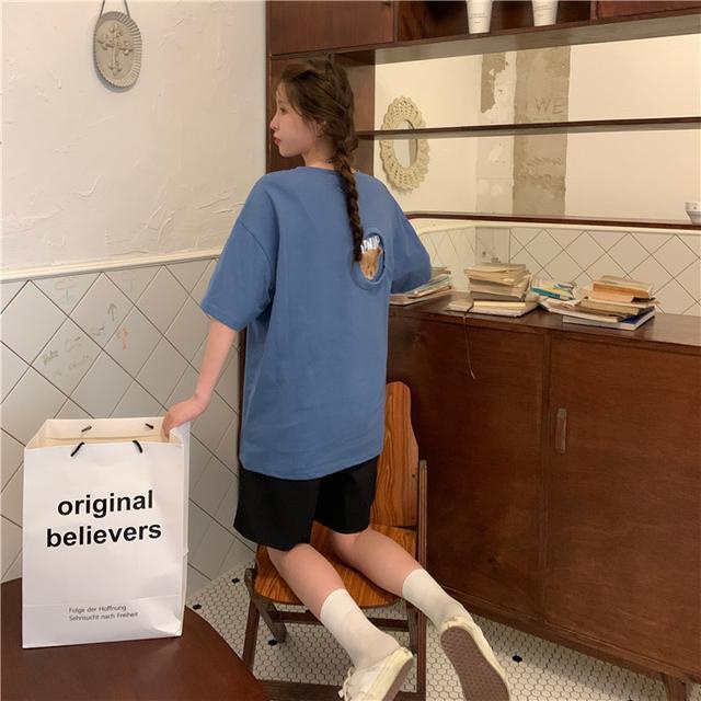 Jiashucheng Áo Thun Tay Ngắn Dáng Rộng In Hình Gấu Phong Cách Hàn Quốc Thời Trang Mùa Hè Mới Cho Nữ