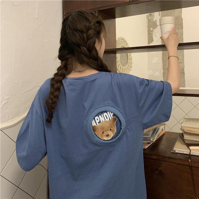 Jiashucheng Áo Thun Tay Ngắn Dáng Rộng In Hình Gấu Phong Cách Hàn Quốc Thời Trang Mùa Hè Mới Cho Nữ