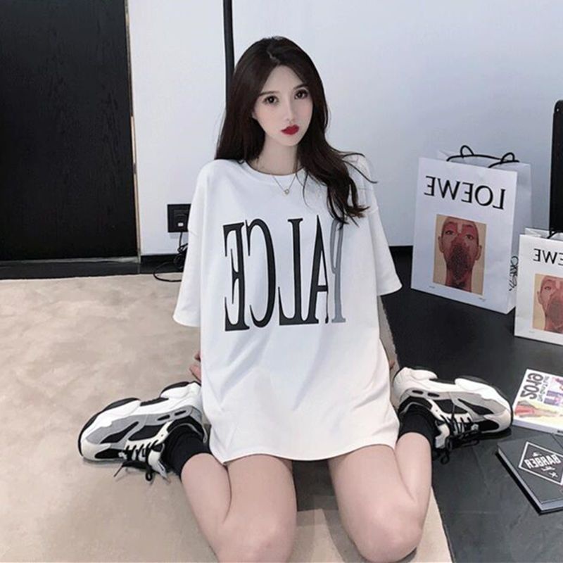 Jiashucheng Áo Thun Tay Ngắn Dáng Rộng In Chữ Thời Trang Mùa Hè Mới Cho Nữ