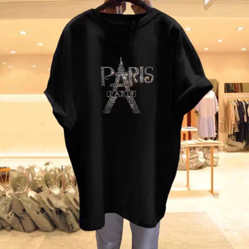 Jiashucheng Áo Thun Cotton Nguyên Chất Tay Ngắn Đính Đá Phong Cách Phương Tây Thời Trang Mùa Hè Mới Cho Nữ