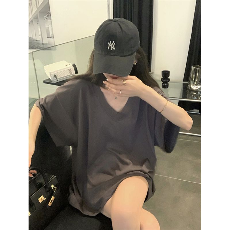 Jiashucheng Áo Thun Nữ Ngắn Tay Cổ Chữ V Form Rộng Phong Cách Mới