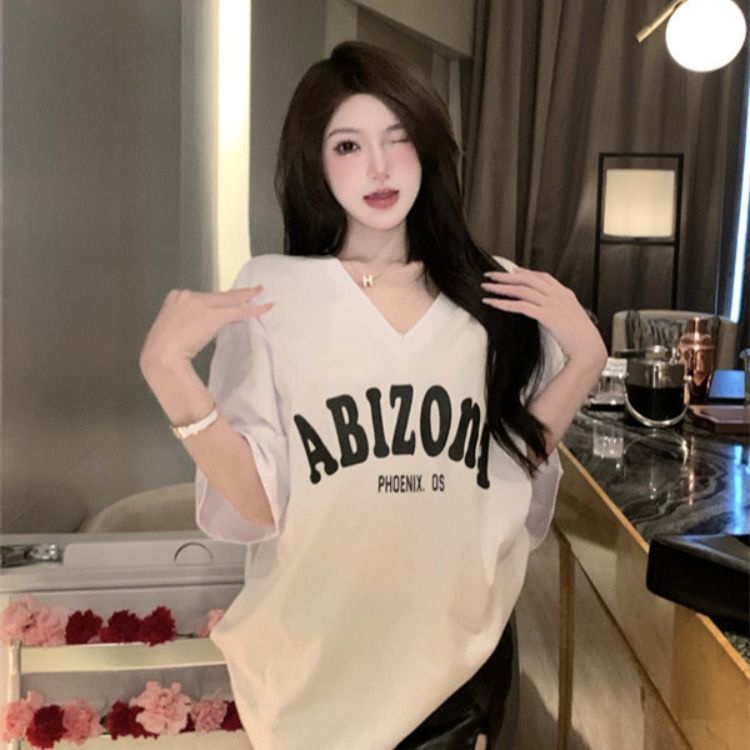 Jiashucheng Áo Thun Tay Ngắn Cổ Chữ v Plus Size Thời Trang Mùa Hè Cho Nữ