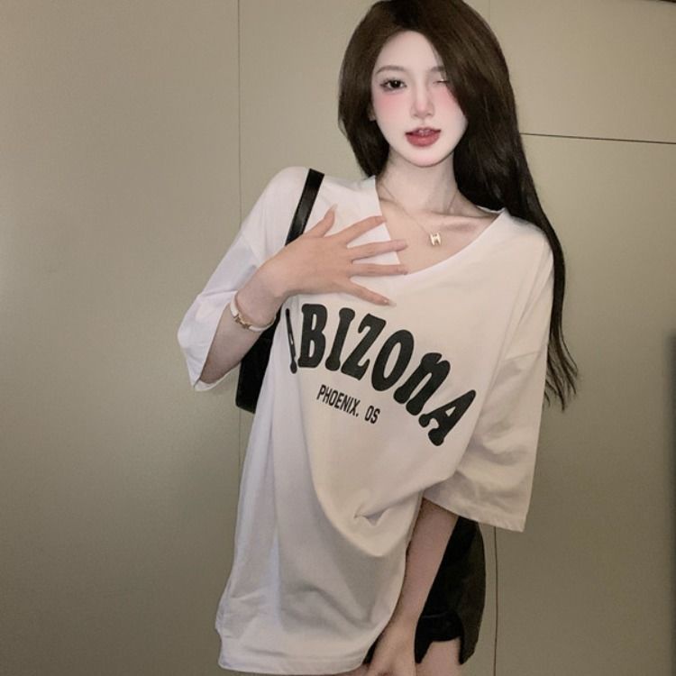 Jiashucheng Áo Thun Tay Ngắn Cổ Chữ v Plus Size Thời Trang Mùa Hè Cho Nữ