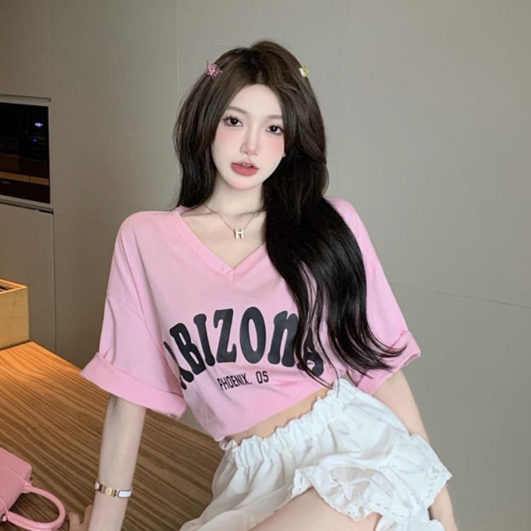 Jiashucheng Áo Thun Tay Ngắn Cổ Chữ v Plus Size Thời Trang Mùa Hè Cho Nữ