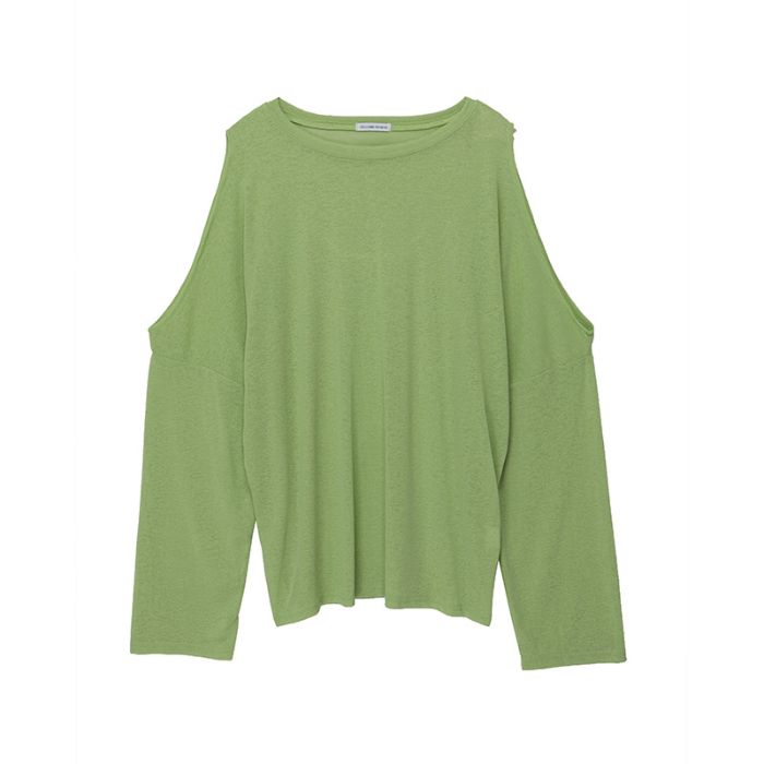 Jiashucheng Áo Thun Tay Dài Hở Vai Màu Trơn Phong Cách Hàn Quốc