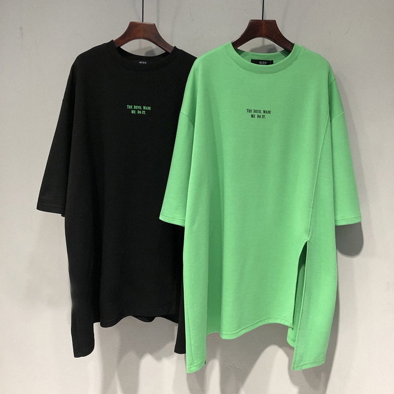 Jiashucheng Áo Ngắn Tay Dáng Rộng Xẻ Tà Không Đối Xứng Cỡ Lớn Phong Cách Phương Tây Cho Nữ Mi