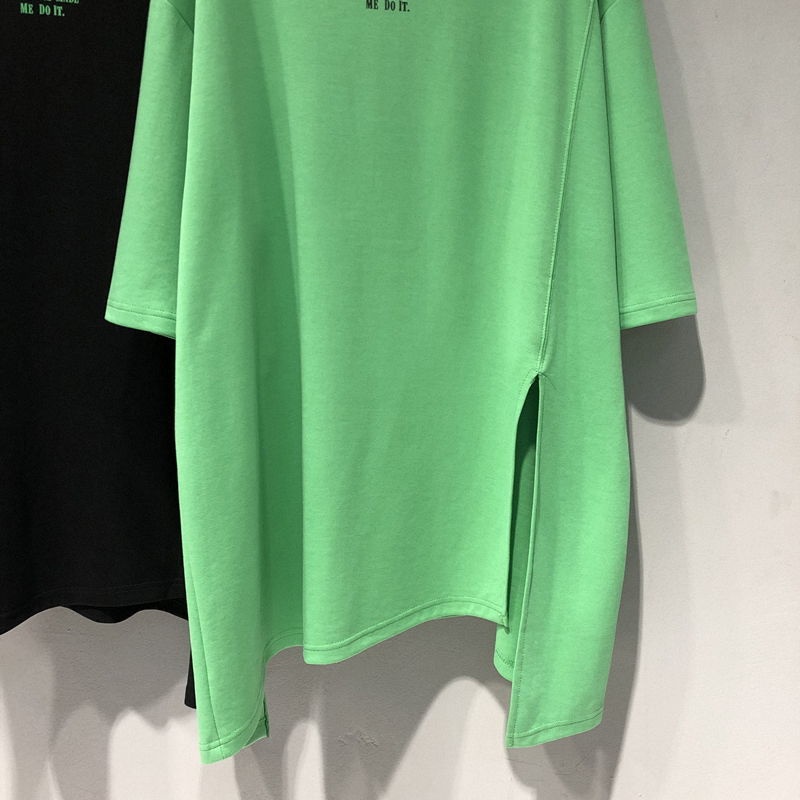 Jiashucheng Áo Ngắn Tay Dáng Rộng Xẻ Tà Không Đối Xứng Cỡ Lớn Phong Cách Phương Tây Cho Nữ Mi