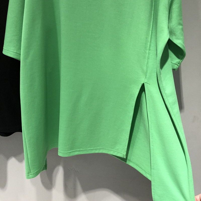 Jiashucheng Áo Ngắn Tay Dáng Rộng Xẻ Tà Không Đối Xứng Cỡ Lớn Phong Cách Phương Tây Cho Nữ Mi