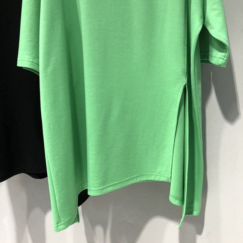 Jiashucheng Áo Ngắn Tay Dáng Rộng Xẻ Tà Không Đối Xứng Cỡ Lớn Phong Cách Phương Tây Cho Nữ Mi