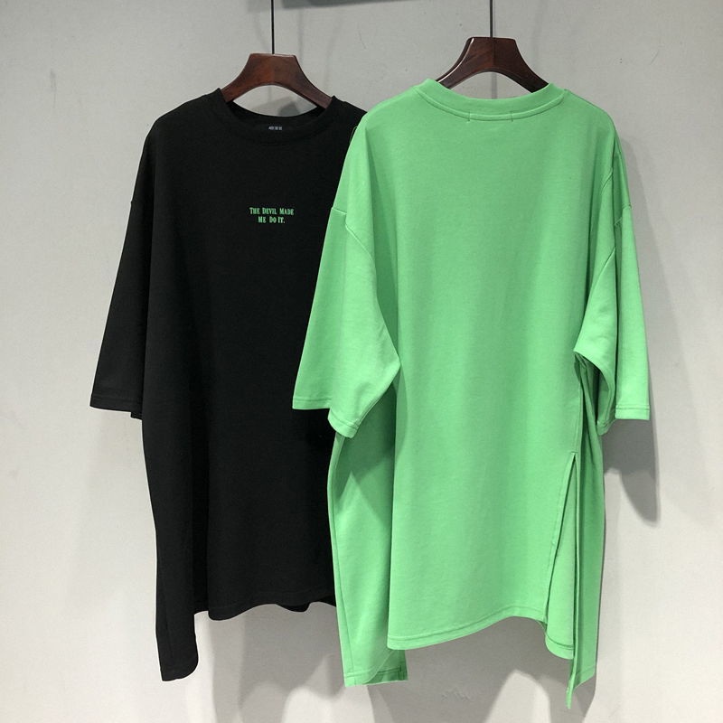 Jiashucheng Áo Ngắn Tay Dáng Rộng Xẻ Tà Không Đối Xứng Cỡ Lớn Phong Cách Phương Tây Cho Nữ Mi