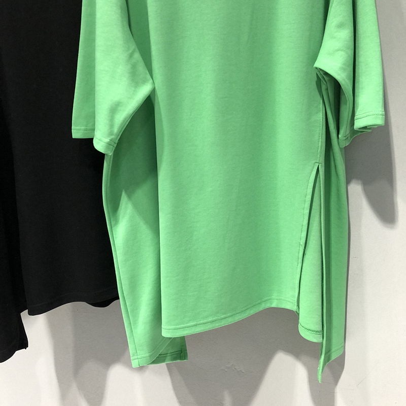 Jiashucheng Áo Ngắn Tay Dáng Rộng Xẻ Tà Không Đối Xứng Cỡ Lớn Phong Cách Phương Tây Cho Nữ Mi