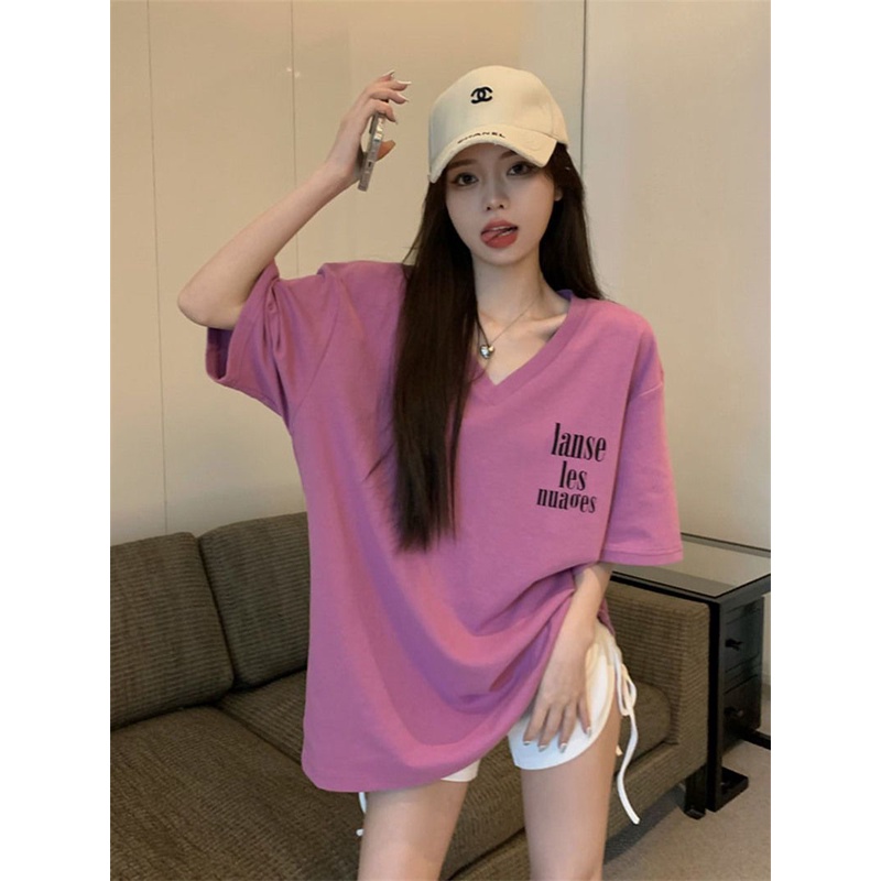 Jiashucheng Áo Thun Nữ Ngắn Tay Cổ Chữ V Thời Trang Mới